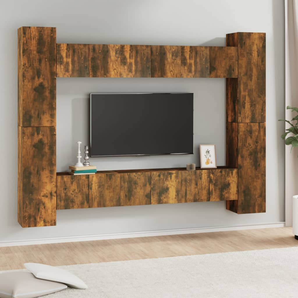Grand Meuble TV Effet Bois Gris Sonoma - 8 Pièces-Mon Meuble TV-Chêne fumé-60 cm-10-12