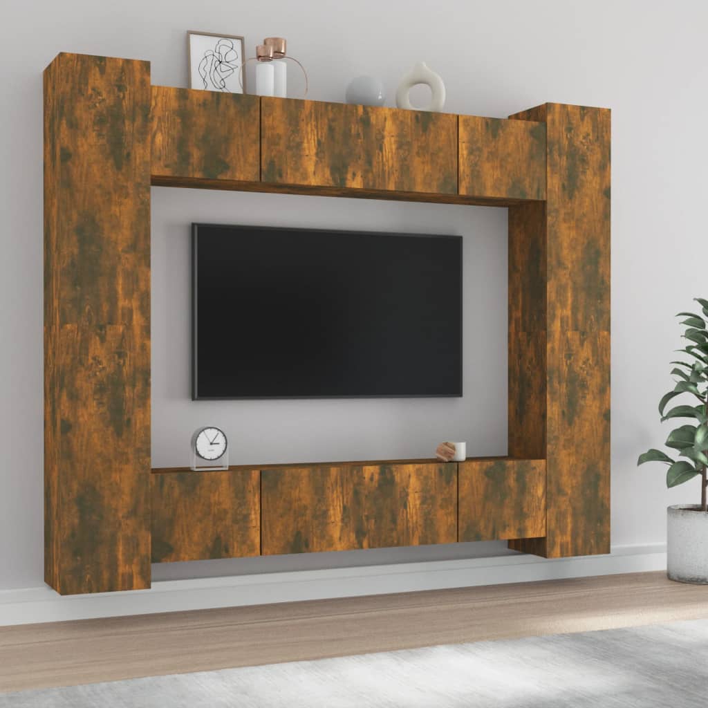 Grand Meuble TV Effet Bois Gris Sonoma - 8 Pièces-Mon Meuble TV-Chêne fumé-80 cm-8-16