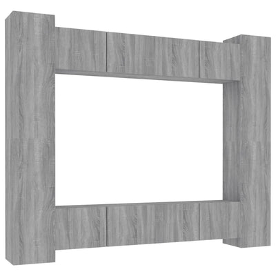Grand Meuble TV Effet Bois Gris Sonoma - 8 Pièces