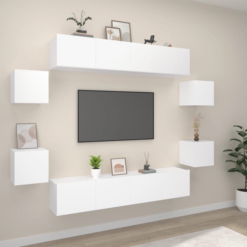 Grand Meuble TV Industriel Finition Sonoma Gris - 8 Pièces-Mon Meuble TV-Blanc-80 cm-8-14
