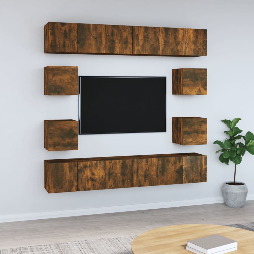 Grand Meuble TV Industriel Finition Sonoma Gris - 8 Pièces-Mon Meuble TV-Chêne fumé-60 cm-10-12