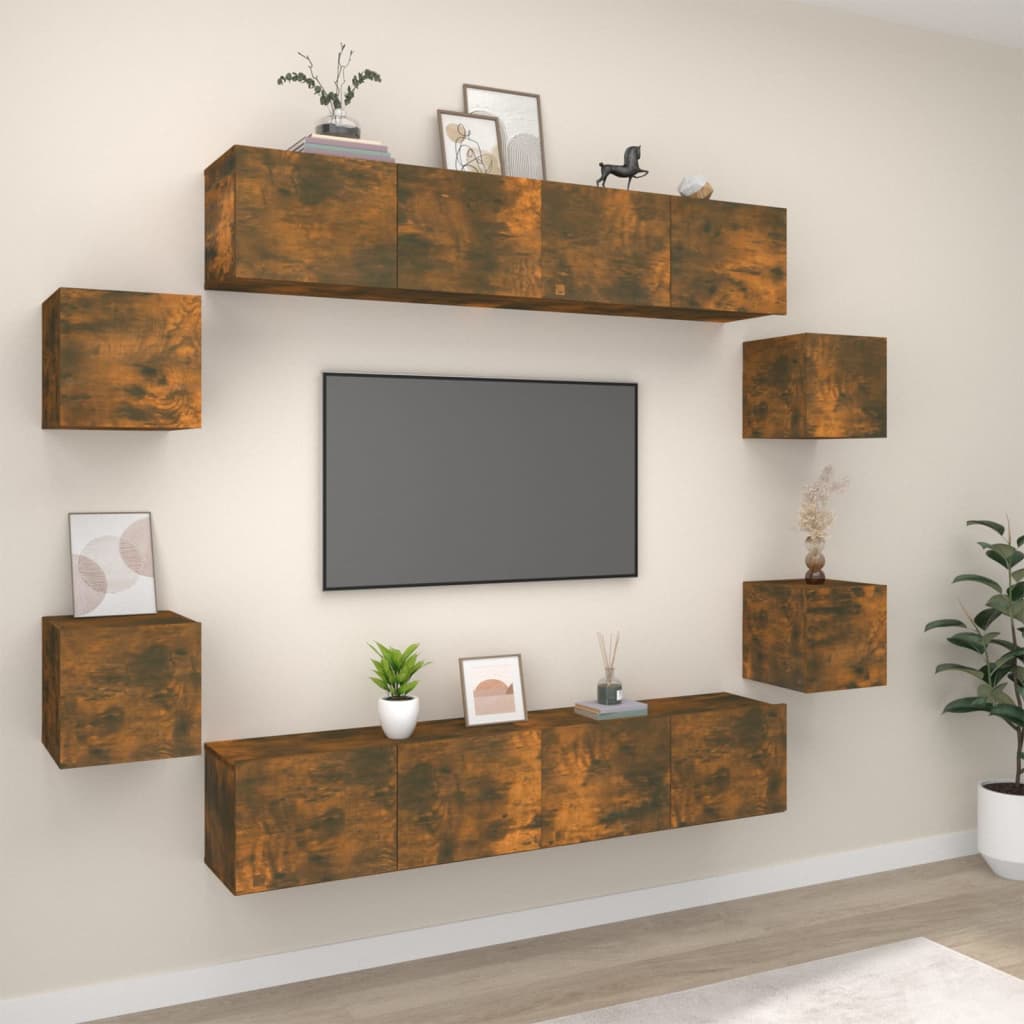 Grand Meuble TV Industriel Finition Sonoma Gris - 8 Pièces-Mon Meuble TV-Chêne fumé-80 cm-8-17