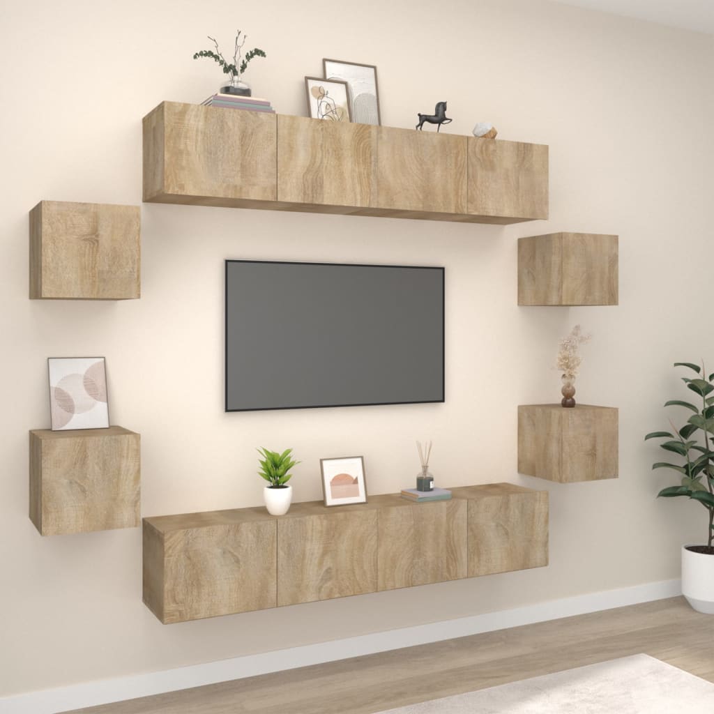 Grand Meuble TV Industriel Finition Sonoma Gris - 8 Pièces-Mon Meuble TV-Chêne sonoma-80 cm-8-15