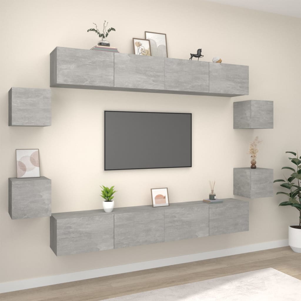 Grand Meuble TV Industriel Finition Sonoma Gris - 8 Pièces-Mon Meuble TV-Gris béton-100 cm-8-21