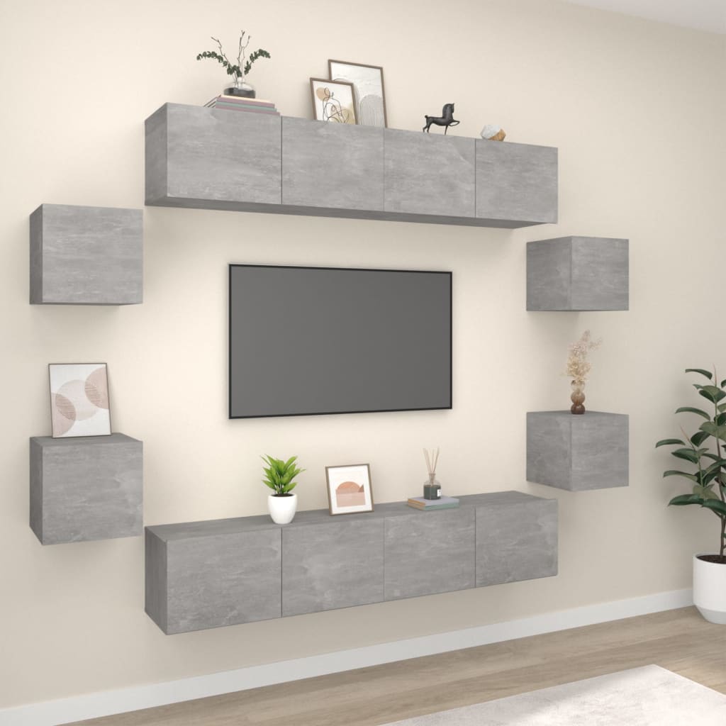 Grand Meuble TV Industriel Finition Sonoma Gris - 8 Pièces-Mon Meuble TV-Gris béton-80 cm-8-16