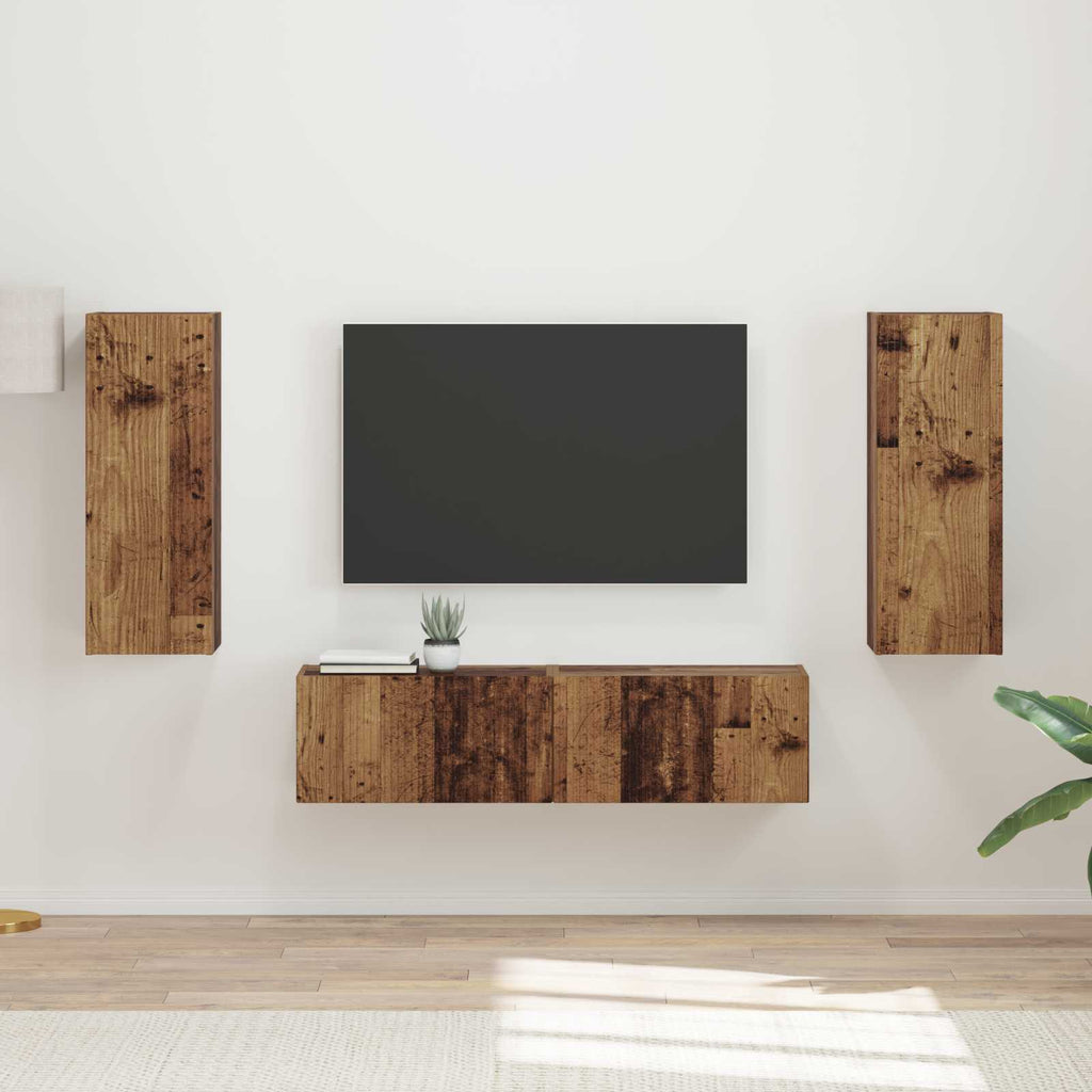 Grand Meuble TV Mural en Bois Ancien - 2 Portes-Mon Meuble TV-2