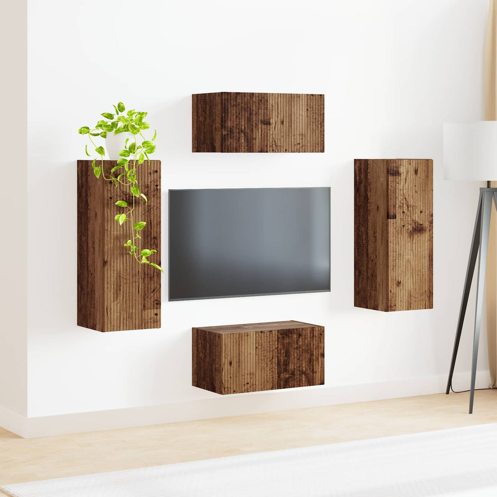 Grand Meuble TV Mural en Bois Ancien - 2 Portes-Mon Meuble TV-4