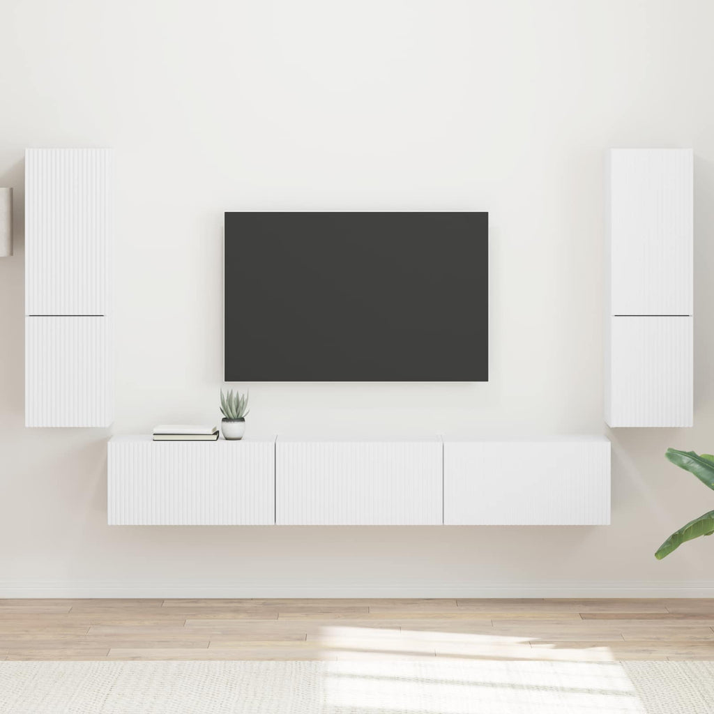 Grand Meuble TV Suspendu Effet Bois Ancien - 4 Pièces-Mon Meuble TV-Blanc-20