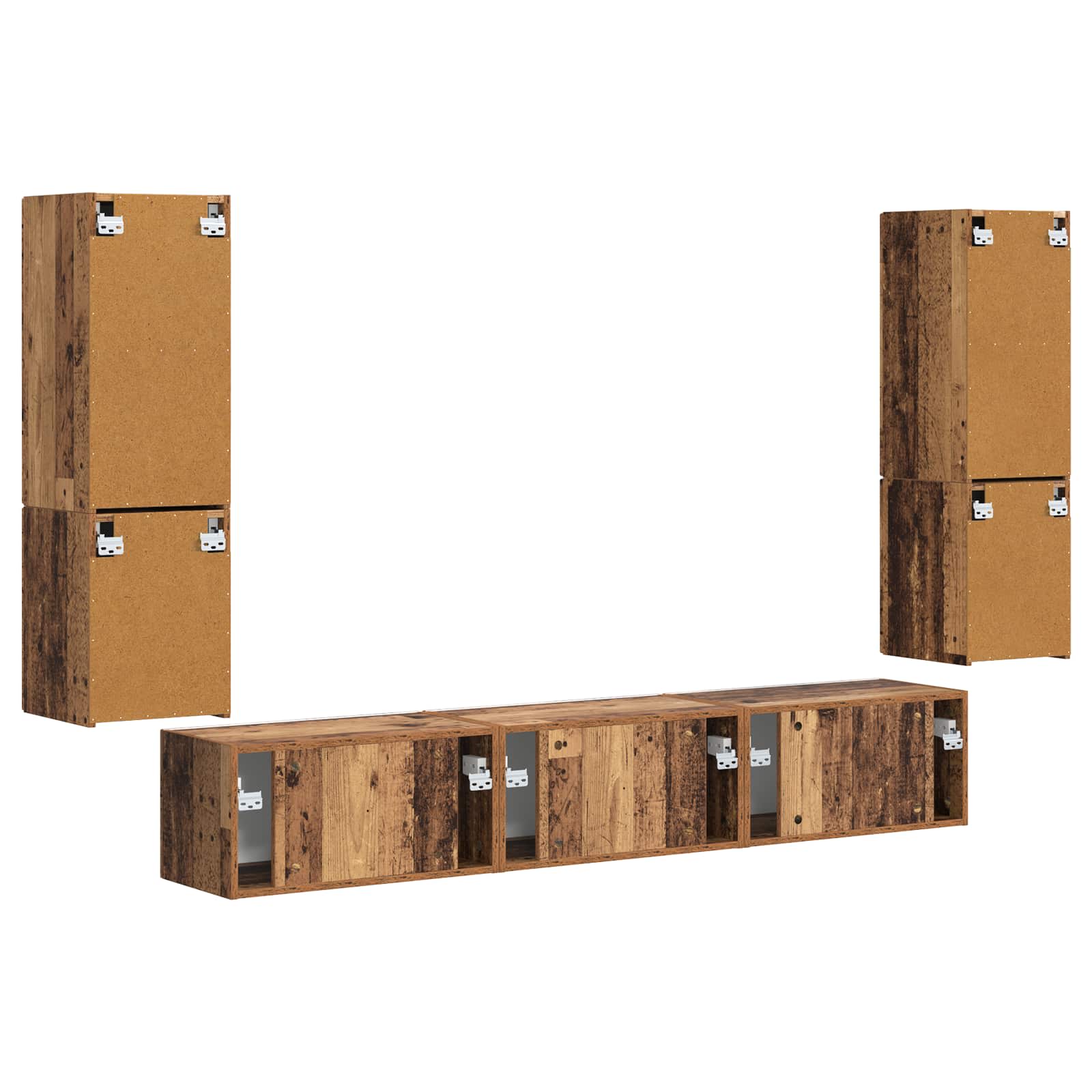 Grand Meuble TV Suspendu Effet Bois Ancien - 4 Pièces-Mon Meuble TV-Bois ancien-10