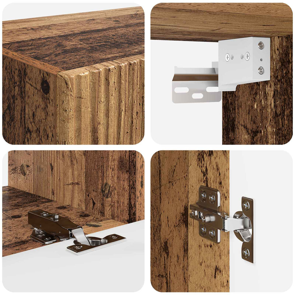 Grand Meuble TV Suspendu Effet Bois Ancien - 4 Pièces-Mon Meuble TV-Bois ancien-9