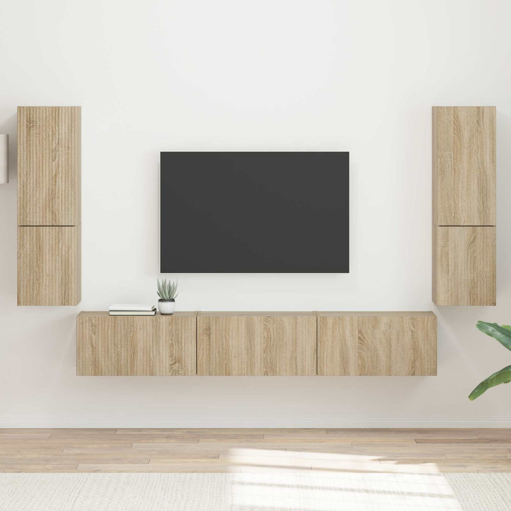 Grand Meuble TV Suspendu Effet Bois Ancien - 4 Pièces-Mon Meuble TV-Chêne sonoma-14
