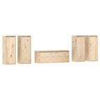 Long Meuble TV en Bois Massif de Pin - 5 Pièces-Mon Meuble TV-Naturel-1