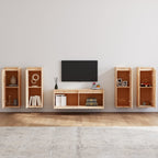 Long Meuble TV en Bois Massif de Pin - 5 Pièces-Mon Meuble TV-Naturel-3