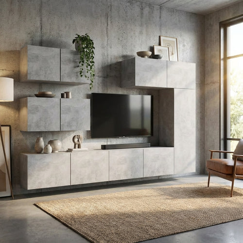 meuble-bibliotheque-tv-suspendu-effet-beton-6-pieces-decor