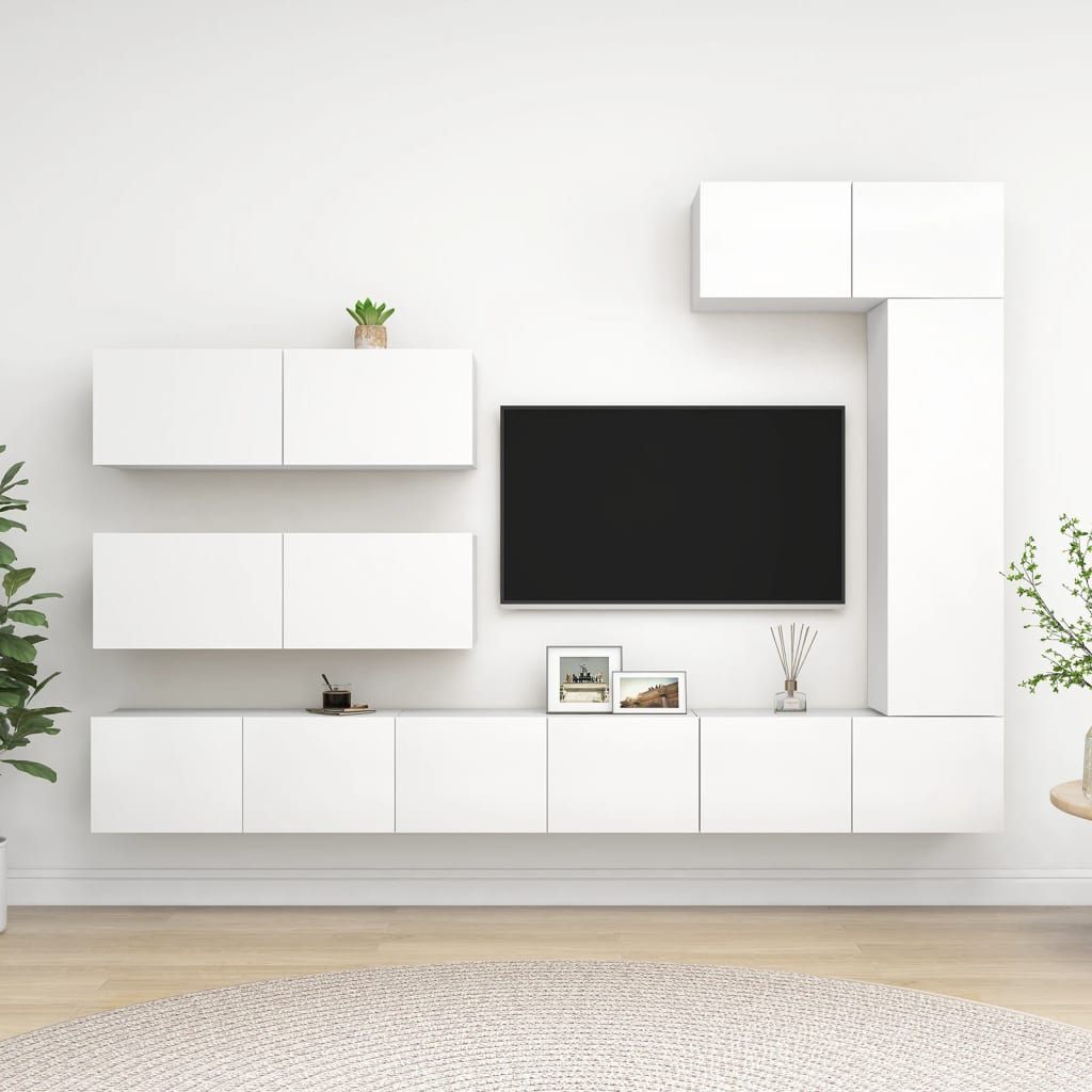 Meuble Bibliothèque TV Suspendu Effet Béton - 6 Pièces-Mon Meuble TV-Blanc-100 cm-7-14