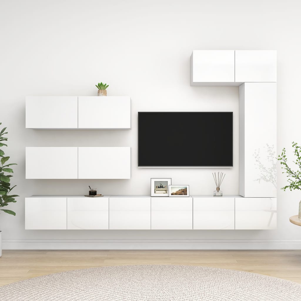 Meuble Bibliothèque TV Suspendu Effet Béton - 6 Pièces-Mon Meuble TV-Blanc brillant-100 cm-7-12