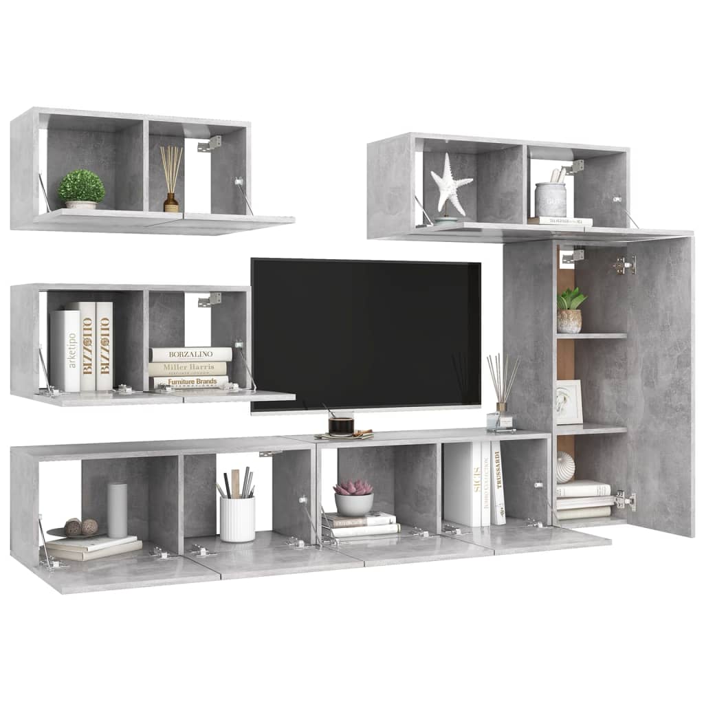 Meuble Bibliothèque TV Suspendu Effet Béton - 6 Pièces-Mon Meuble TV-Bois ancien-60 cm-8-3