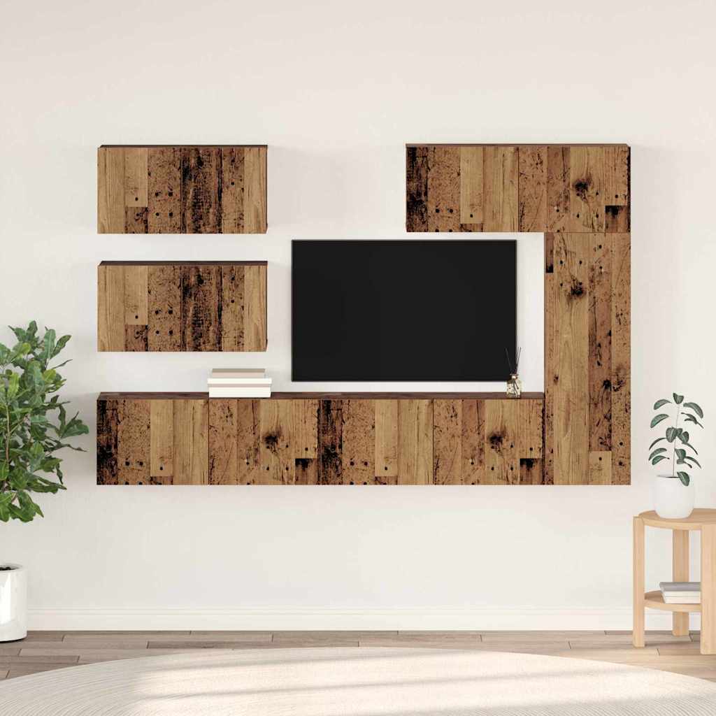 Meuble Bibliothèque TV Suspendu Effet Béton - 6 Pièces-Mon Meuble TV-Bois ancien-80 cm-6-22