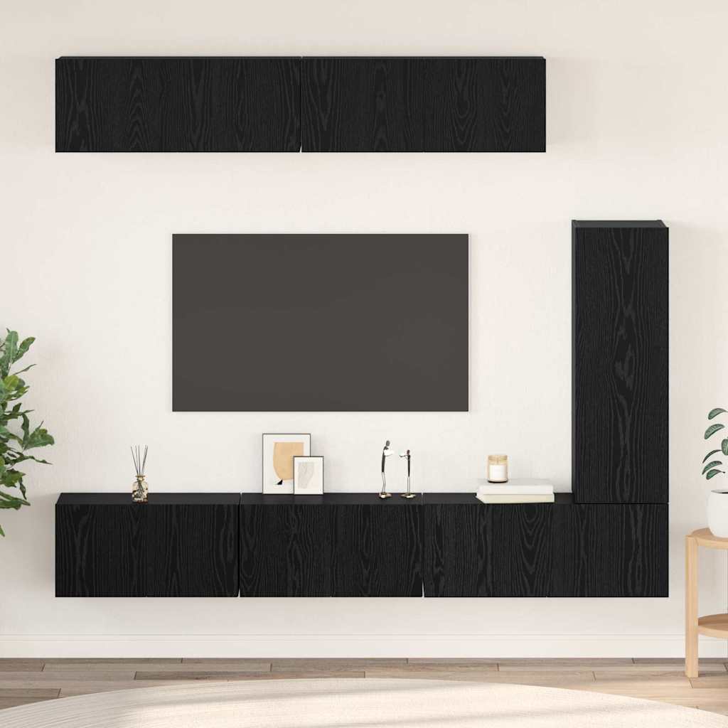 Meuble Bibliothèque TV Suspendu Effet Béton - 6 Pièces-Mon Meuble TV-Chêne noir-80 cm-7-26
