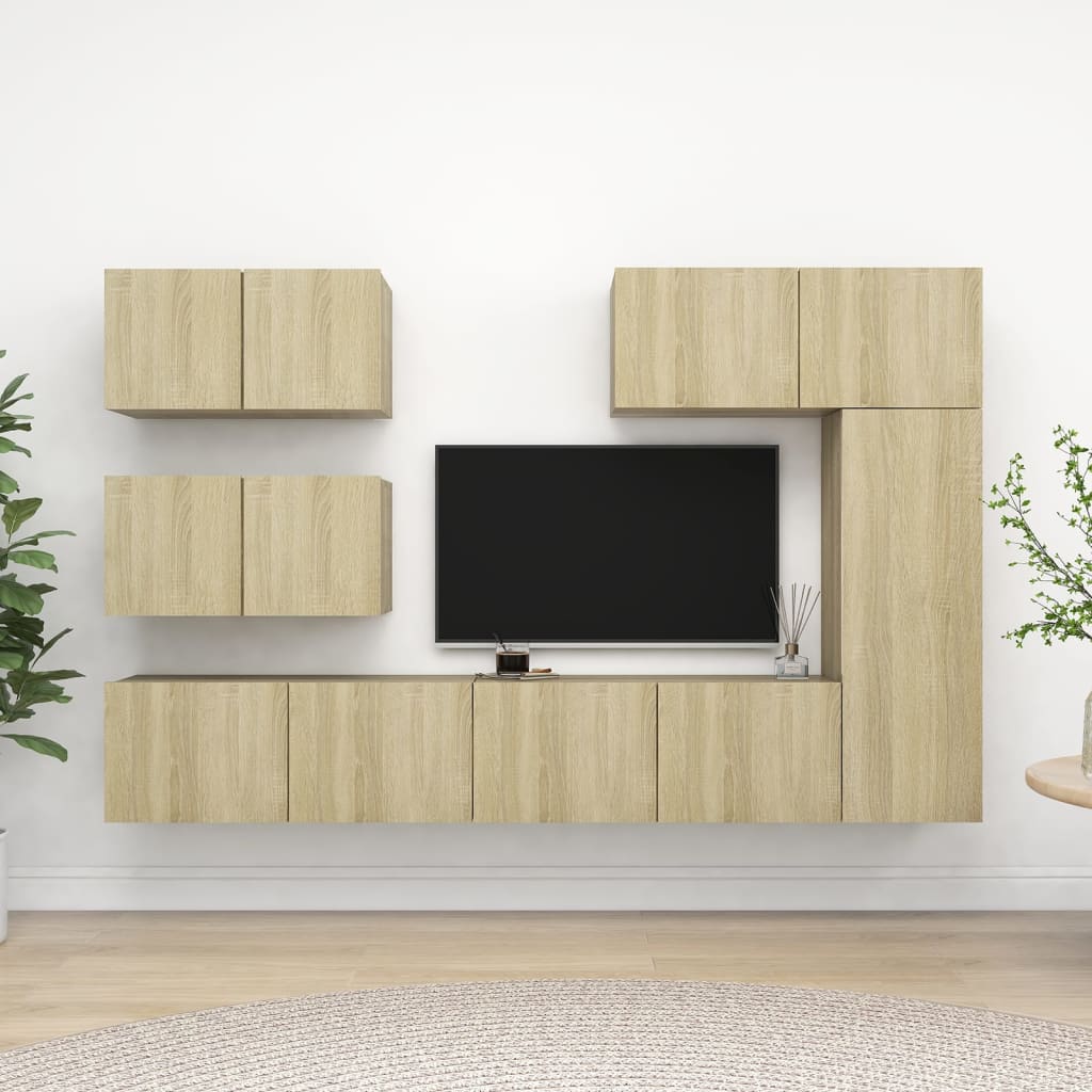 Meuble Bibliothèque TV Suspendu Effet Béton - 6 Pièces-Mon Meuble TV-Chêne sonoma-80 cm-6-10