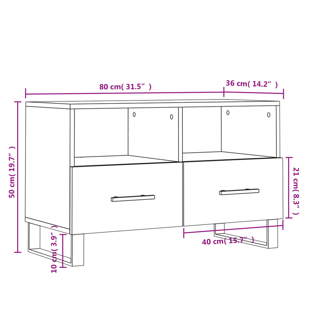 Meuble de TV Gris Effet Sonoma et Métal - 80 cm-Mon Meuble TV-Blanc-1-12