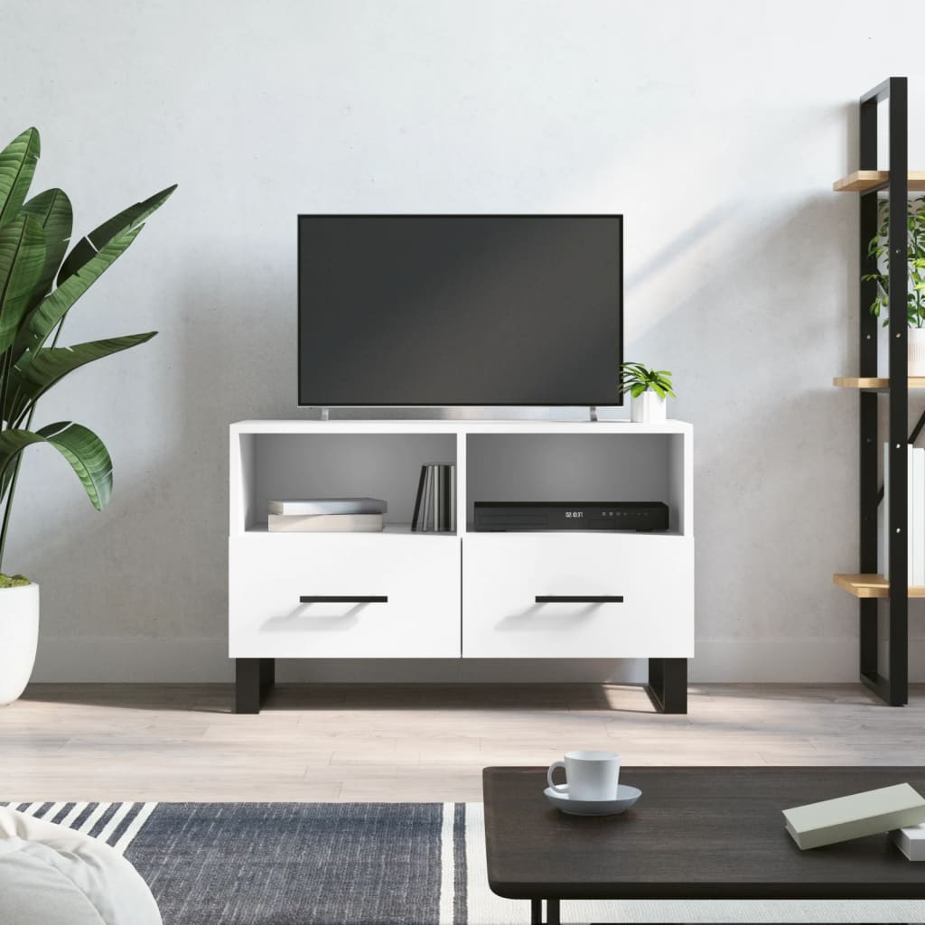 Meuble de TV Gris Effet Sonoma et Métal - 80 cm-Mon Meuble TV-Blanc-1-13