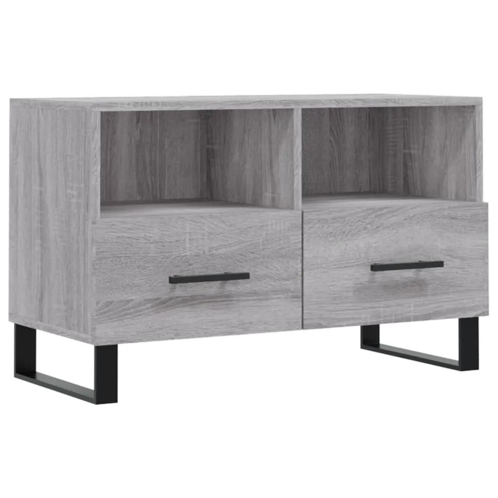 Meuble de TV Gris Effet Sonoma et Métal - 80 cm-Mon Meuble TV-Blanc-1-2