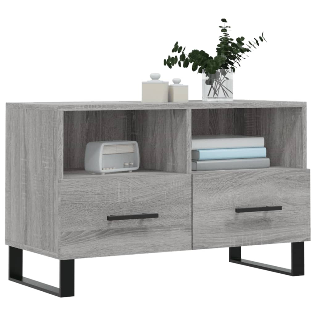 Meuble de TV Gris Effet Sonoma et Métal - 80 cm-Mon Meuble TV-Blanc-1-3