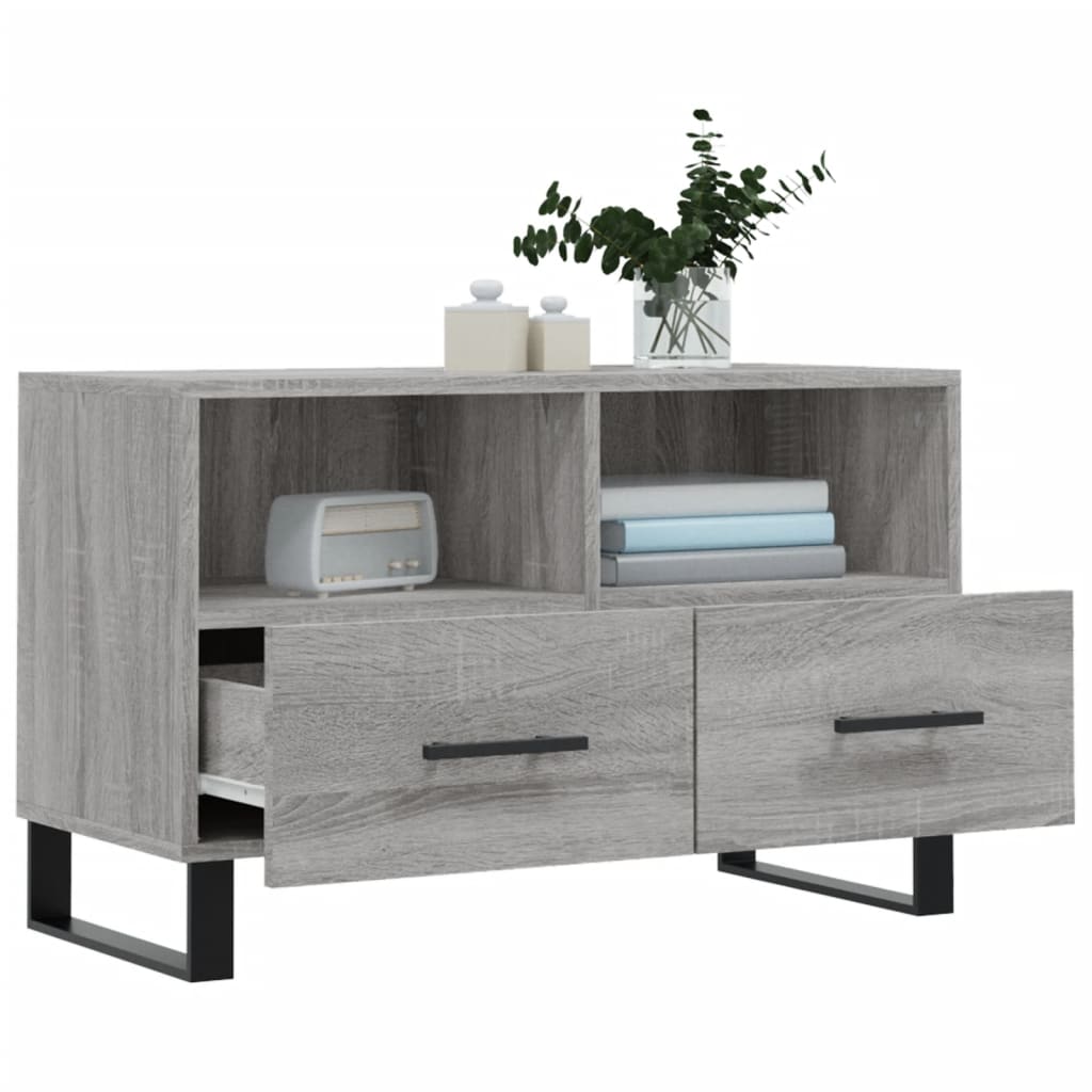 Meuble de TV Gris Effet Sonoma et Métal - 80 cm-Mon Meuble TV-Blanc-1-4