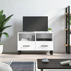 Meuble de TV Gris Effet Sonoma et Métal - 80 cm-Mon Meuble TV-Blanc brillant-1-14
