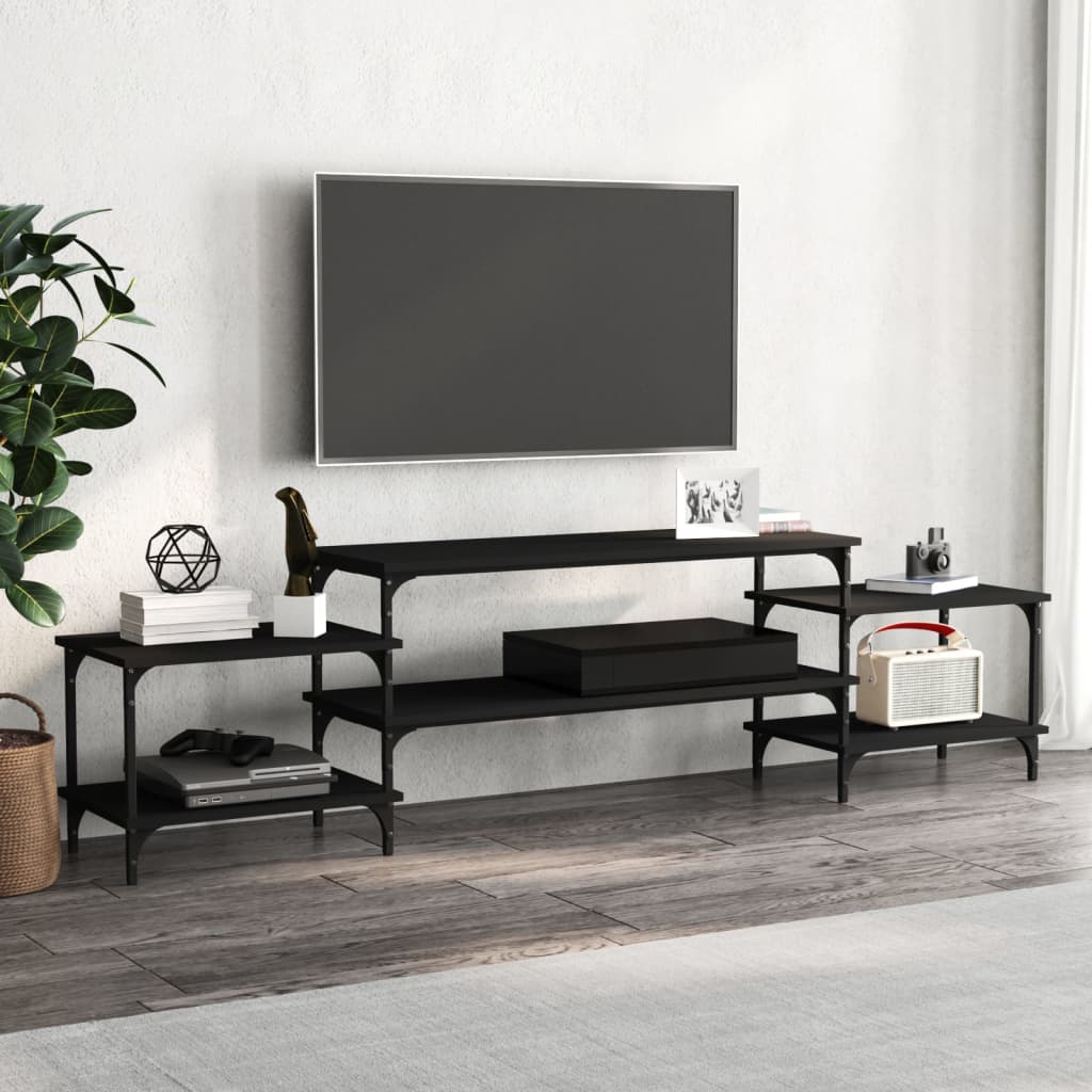 Meuble Salon TV avec Rangement Effet Chêne Fumé - 197 cm-Mon Meuble TV-Noir-197 cm-20