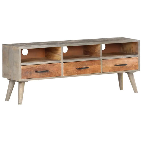 Meuble Télé Bois Gris en Manguier Massif - 130 cm-Mon Meuble TV-1