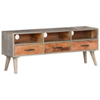 Meuble Télé Bois Gris en Manguier Massif - 130 cm-Mon Meuble TV-10