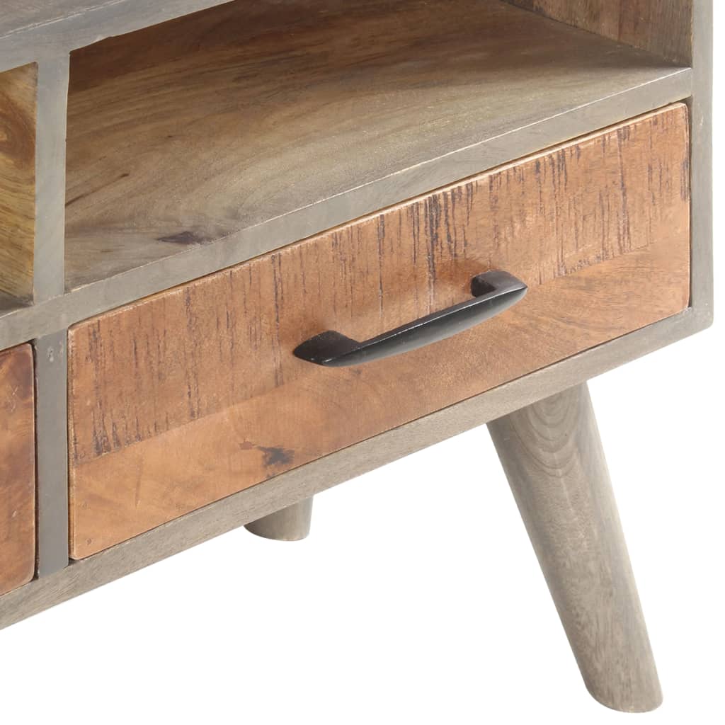 Meuble Télé Bois Gris en Manguier Massif - 130 cm-Mon Meuble TV-5