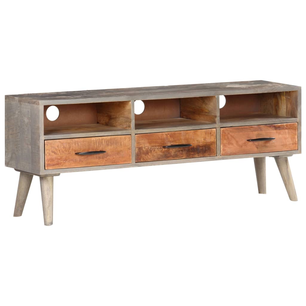 Meuble Télé Bois Gris en Manguier Massif - 130 cm-Mon Meuble TV-8