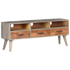Meuble Télé Bois Gris en Manguier Massif - 130 cm-Mon Meuble TV-9
