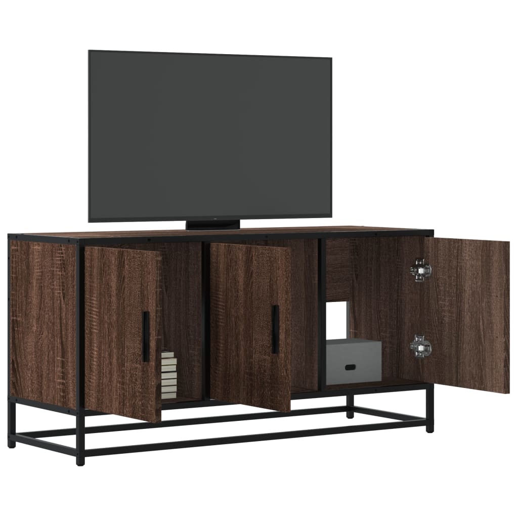 Meuble Télé Industriel Finition Bois Noir - 100 cm-Mon Meuble TV-Chêne marron-1-12