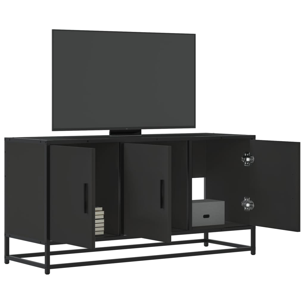Meuble Télé Industriel Finition Bois Noir - 100 cm-Mon Meuble TV-Noir-1-1