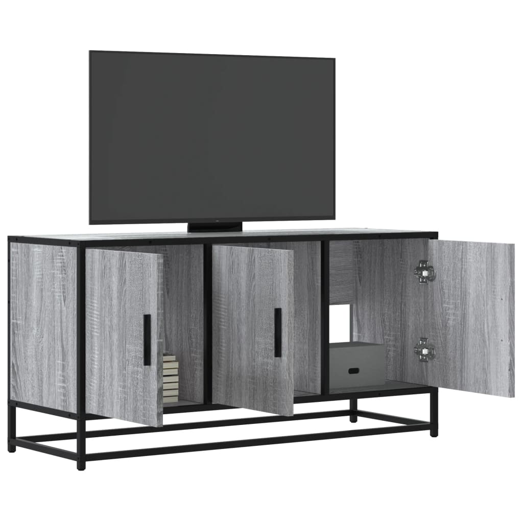 Meuble Télé Industriel Finition Bois Noir - 100 cm-Mon Meuble TV-Sonoma gris-1-13