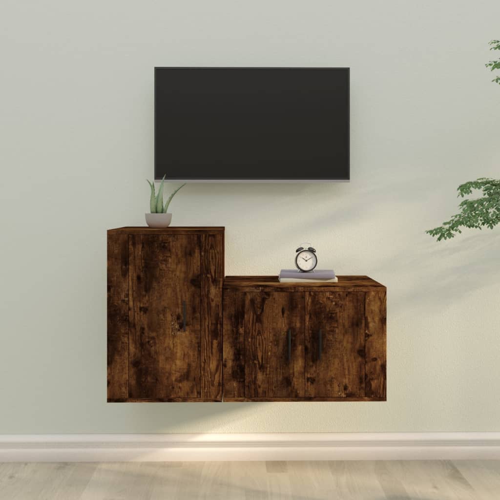 Meuble TV 100 cm Suspendu Effet Chêne Marron - 2 Pièces-Mon Meuble TV-Chêne fumé-10
