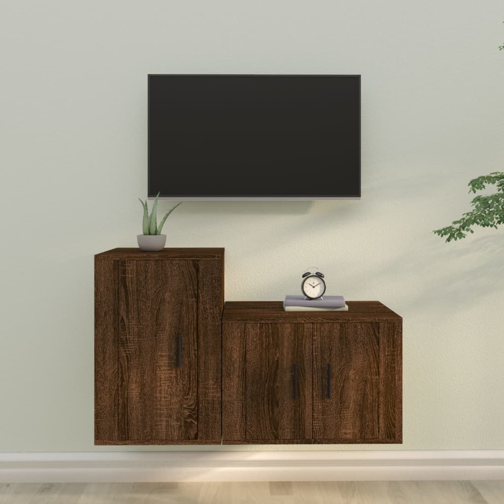 Meuble TV 100 cm Suspendu Effet Chêne Marron - 2 Pièces-Mon Meuble TV-Chêne marron-2