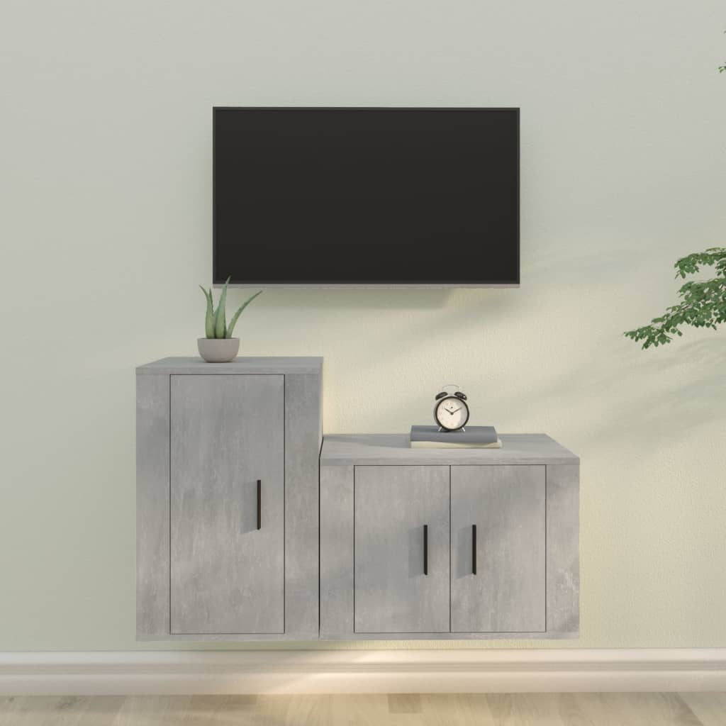 Meuble TV 100 cm Suspendu Effet Chêne Marron - 2 Pièces-Mon Meuble TV-Gris béton-11