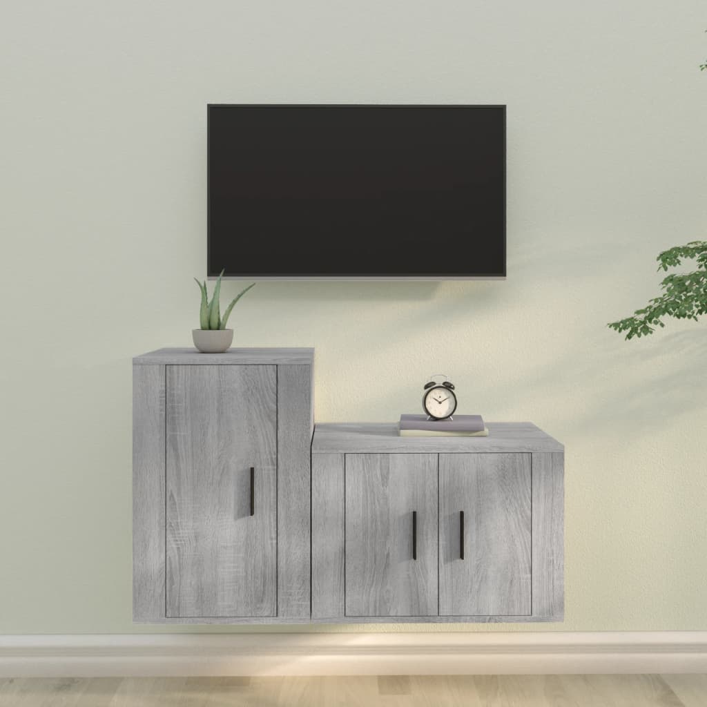 Meuble TV 100 cm Suspendu Effet Chêne Marron - 2 Pièces-Mon Meuble TV-Sonoma gris-9