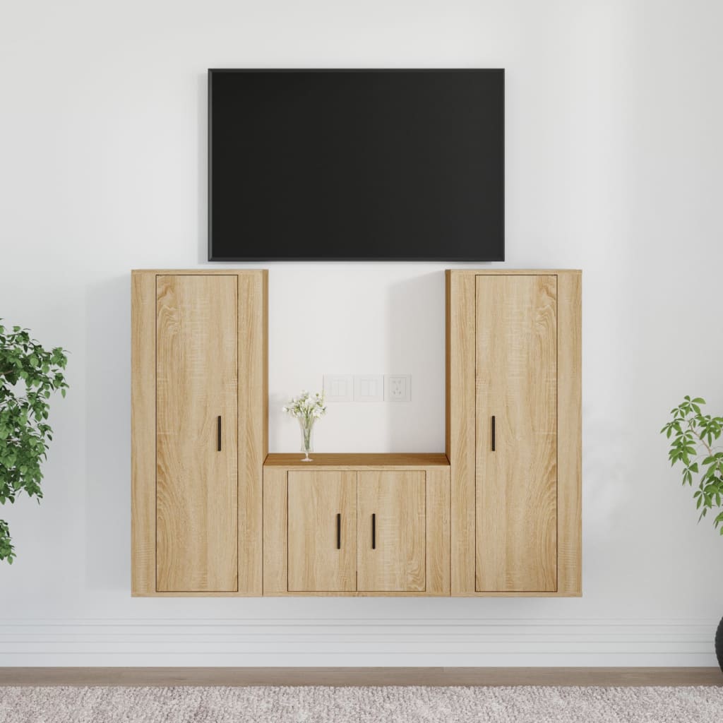 Meuble TV 140 cm Suspendu Effet Chêne Marron - 3 Pièces-Mon Meuble TV-Chêne sonoma-3-10
