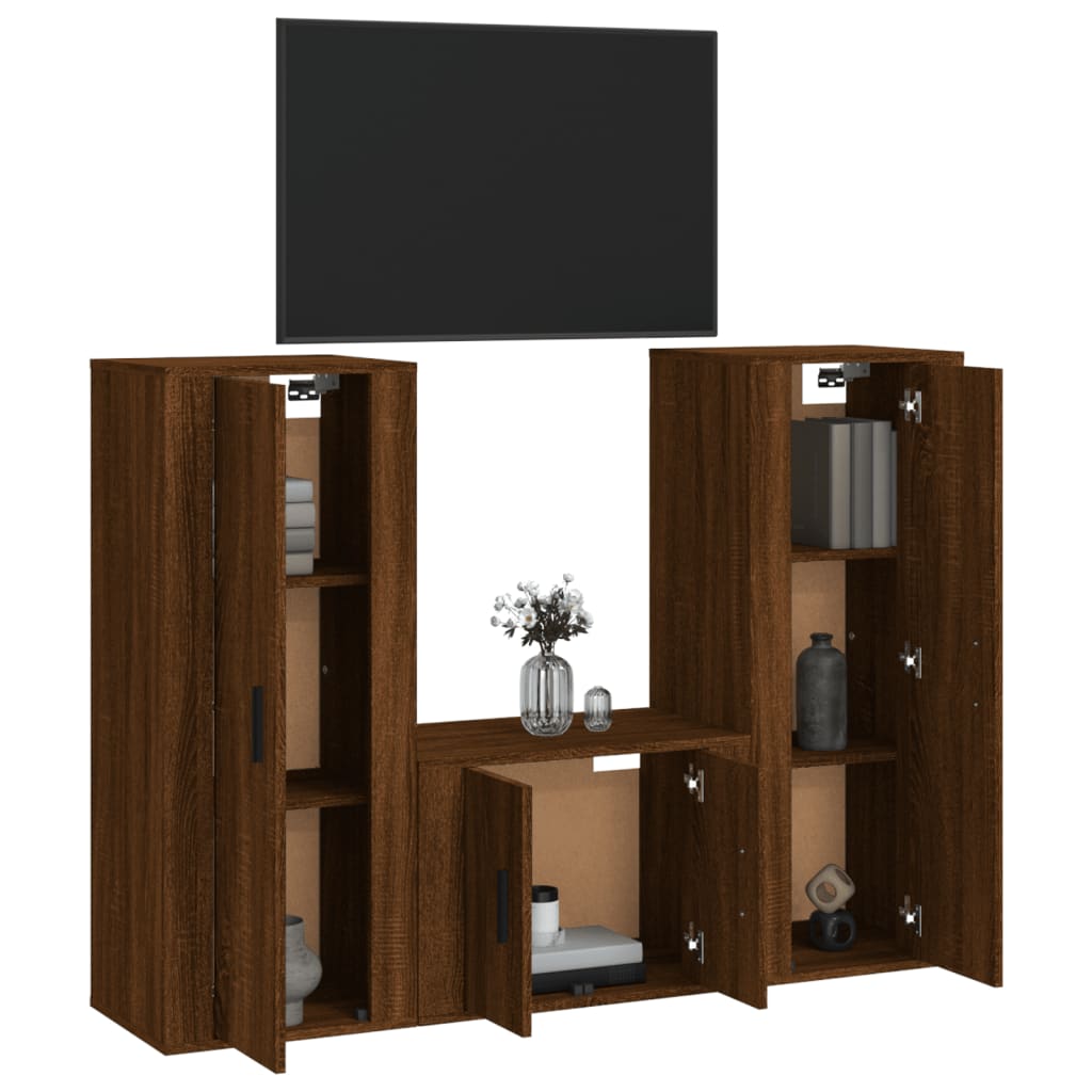Meuble TV 140 cm Suspendu Effet Chêne Marron - 3 Pièces-Mon Meuble TV-Chêne sonoma-3-3