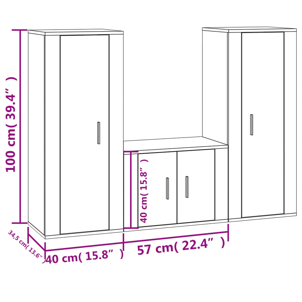 Meuble TV 140 cm Suspendu Effet Chêne Marron - 3 Pièces-Mon Meuble TV-Chêne sonoma-3-7