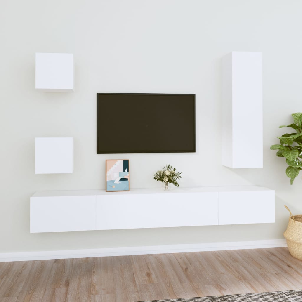 Meuble TV 160 cm Blanc Suspendu - 5 Pièces-Mon Meuble TV-1