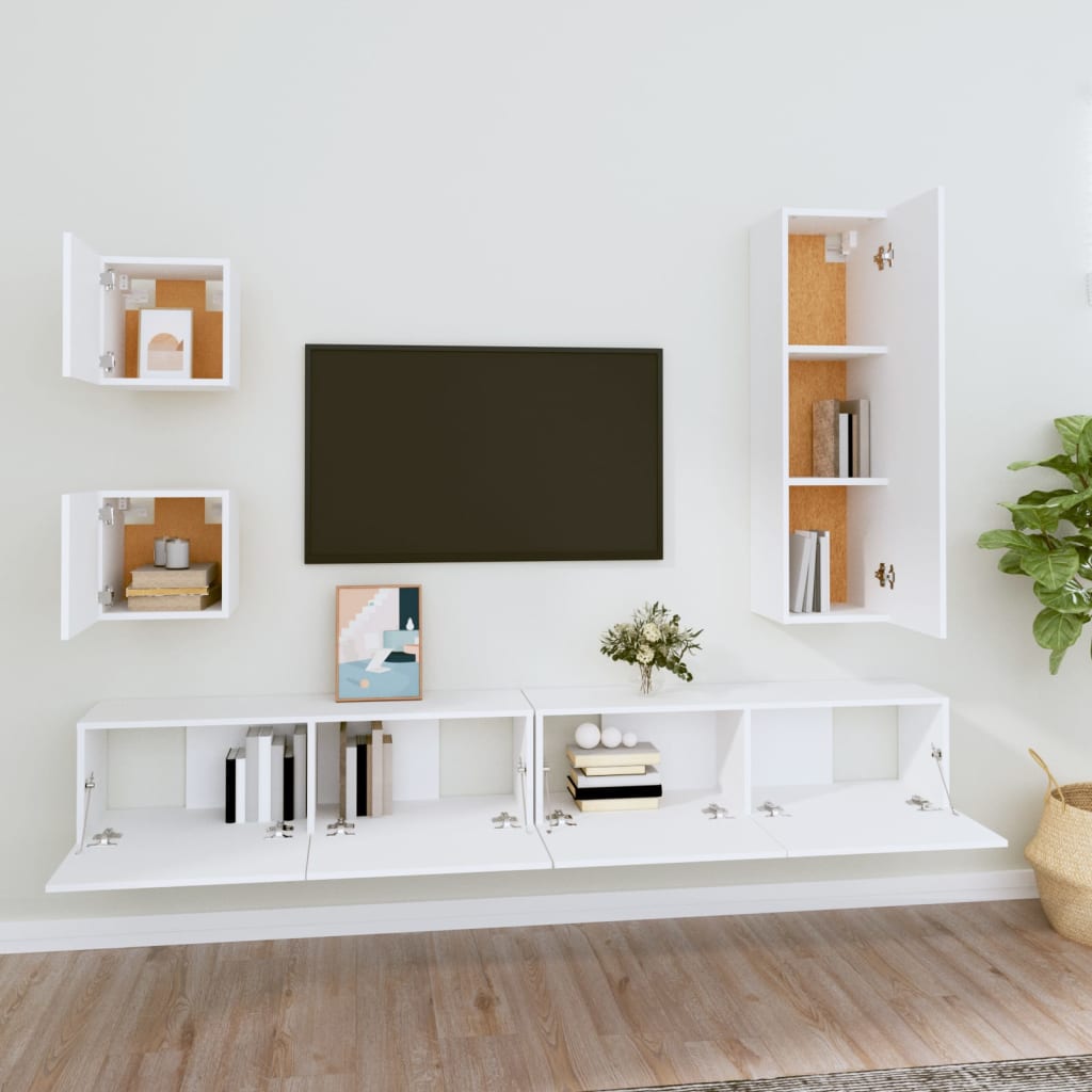 Meuble TV 160 cm Blanc Suspendu - 5 Pièces-Mon Meuble TV-3