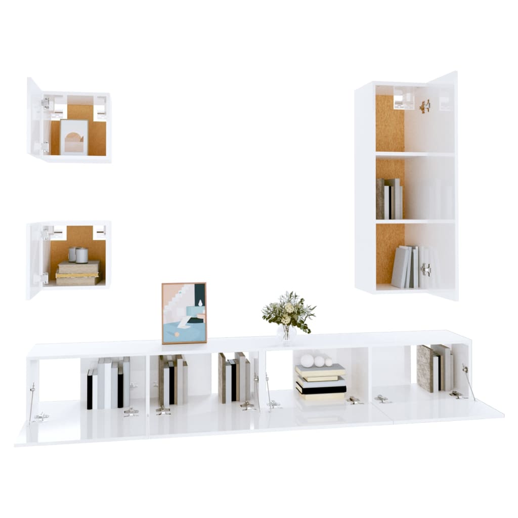 Meuble TV 160 cm Blanc Suspendu - 5 Pièces-Mon Meuble TV-4