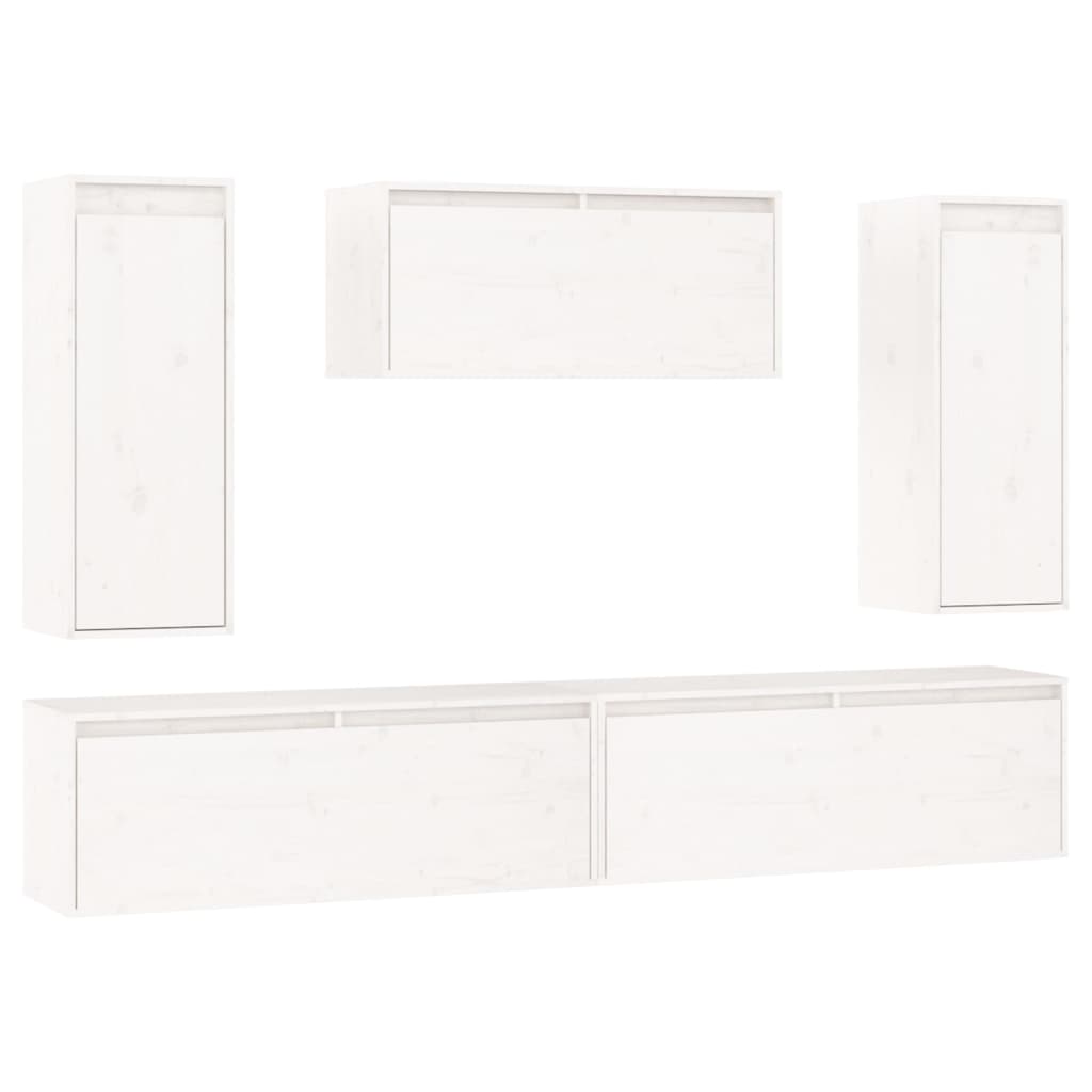 Meuble TV 200 cm Suspendu en Pin Massif Blanc-Mon Meuble TV-Blanc-1